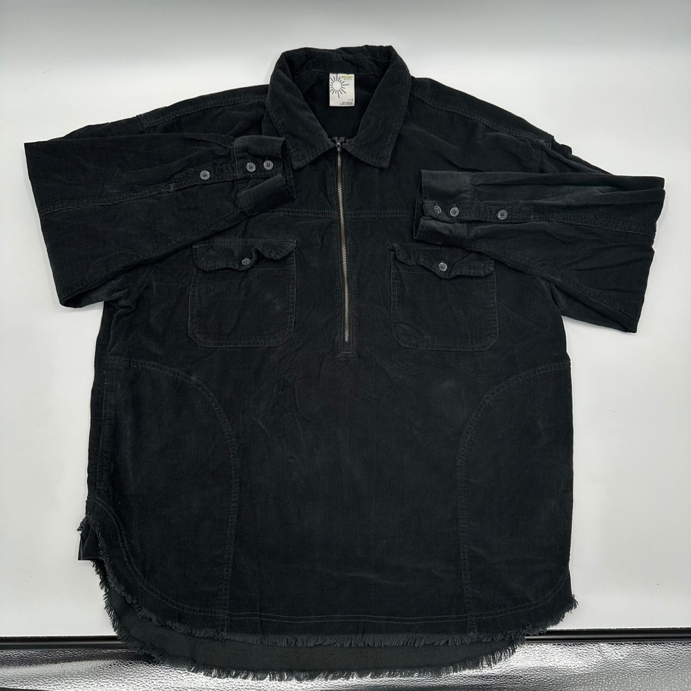 OFFLINE by Aerie Black Corduroy Quarter Zip Pullover Raw Hem‎ Shirt Jacket Large